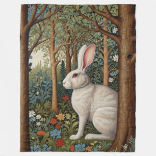 Elegantes Retro-Boho weißes Kaninchen Wald Blumenm Fleecedecke