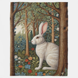 Elegantes Retro-Boho weißes Kaninchenwald mit Blüt Fleecedecke