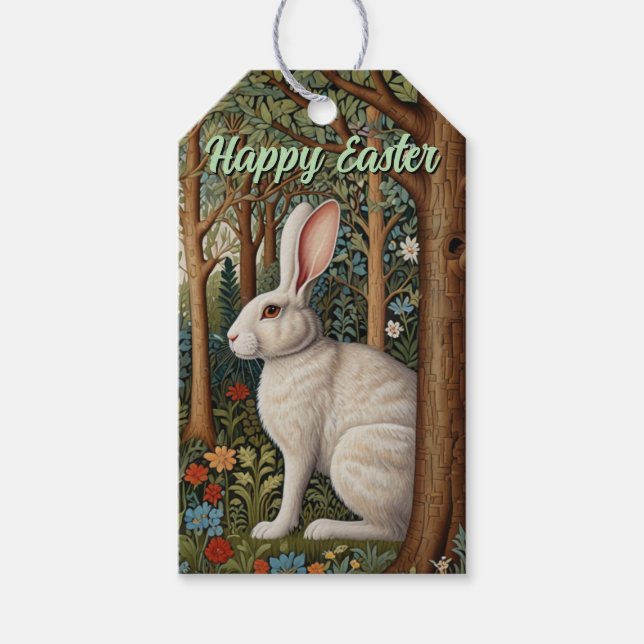 Elegantes Retro-Boho weißes Kaninchenwald Ostern Geschenkanhänger (Vorderseite)