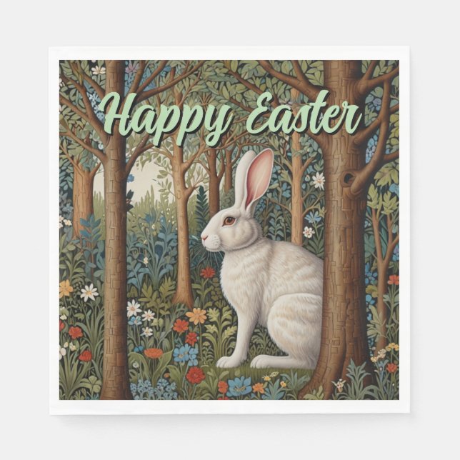 Elegantes Retro-Boho weißes Kaninchenwald Ostern Serviette (Vorderseite)