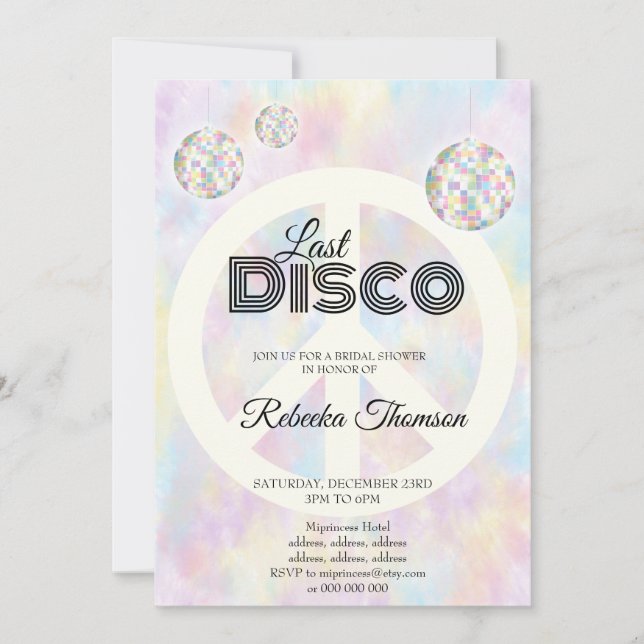 Elegantes Retro Disco Brautparty Einladung (Vorderseite)