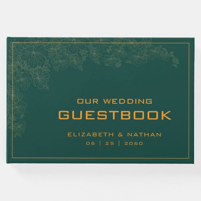 Elegantes Retro Emerald Green Wedding Quote Gästebuch (Vorderseite)