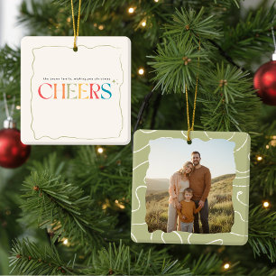 Elegantes Retro-Familienfoto-Weihnachtsporträt Keramikornament