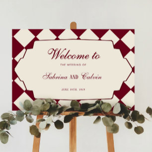 Elegantes Retro-Karo-Hochzeitswillkommensschild Bu Poster
