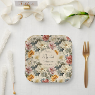Elegantes Retro-Muster floral für Brautparty Pappteller