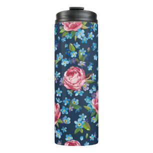Elegantes Retro-nahtloses Muster mit rosafarbenen Thermosbecher