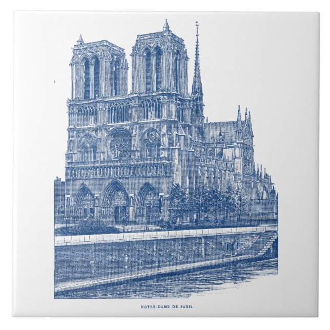 Elegantes Retro Notre Dame de Paris Indigo Fliese (Vorderseite)