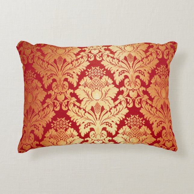 Elegantes Retro rotes Golddamast-Luxusmuster Zierkissen (Vorderseite)