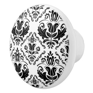 Elegantes Retro Schwarz-weißes Damast-Muster Keramikknauf