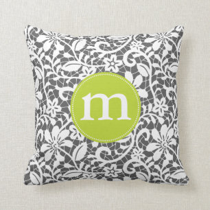 Elegantes Retro-Spitzen-Personalisiertes Monogramm Kissen