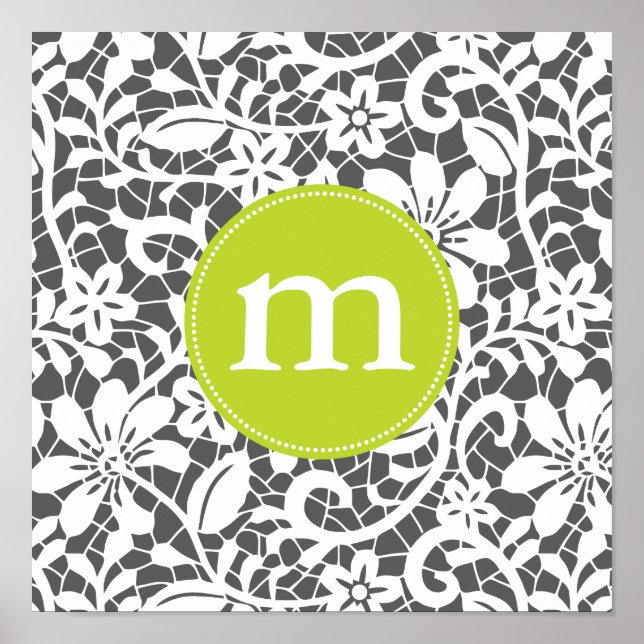 Elegantes Retro-Spitzen-Personalisiertes Monogramm Poster (Vorne)