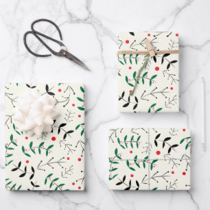 Elegantes Retro-Weihnachten Waldkiefer-Beeren Geschenkpapier Set