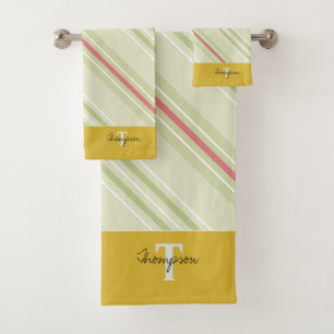 Elegantes Retromuster auf Monogramm l Streifen Gel Badhandtuch Set