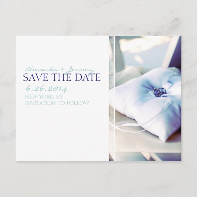 Elegantes Ringkissen Save the Date Ankündigungspostkarte (Vorderseite)