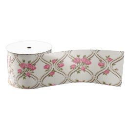 Elegantes Rokoko-Revival-Rosa-Blumen- und Beige-Gi Ripsband
