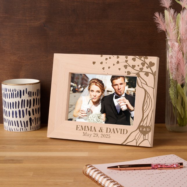 Elegantes romantisches Baumherz Hochzeit für Paare Geätzte Rahmen ( Couple anniversary newlyweds monogrammed heart create your own keepsake valentine's day gift ideas )
