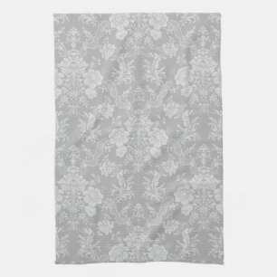 Elegantes romantisches Chic Floral Damast-Grau Geschirrtuch