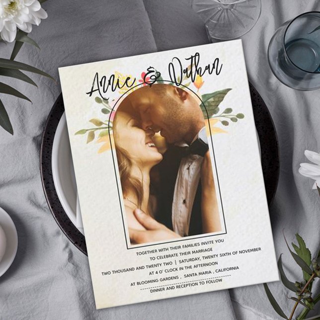 Elegantes romantisches Foto mit Blumenschrift Postkarte (Von Creator hochgeladen)