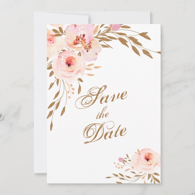 Elegantes Romantisches Gold Rosa Wasserfarben Save The Date (Vorderseite)