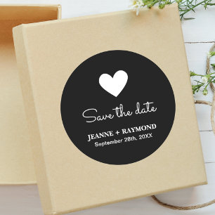 Elegantes Romantisches Herz Schwarze Hochzeit Save Runder Aufkleber