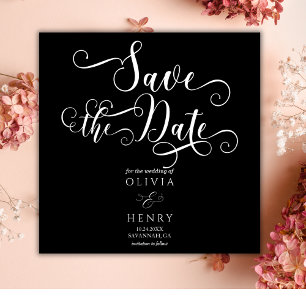 Elegantes Romantisches Kalligrafie-Script Black Go Save The Date