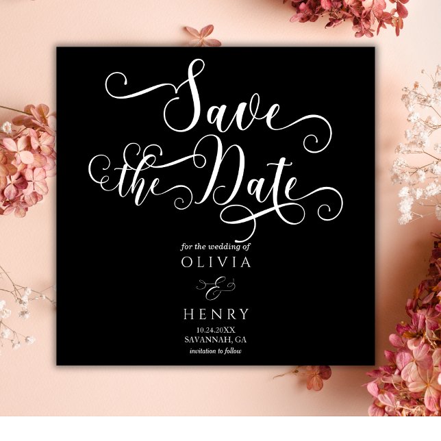 Elegantes Romantisches Kalligrafie-Script Black Go Save The Date (Von Creator hochgeladen)