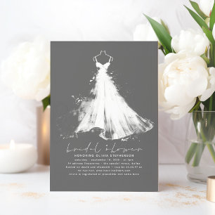 Elegantes Romantisches Minimalistisch-Grau-Brautpa Einladung