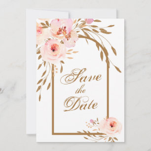 Elegantes Romantisches Rosa Rosa Blush Gold Floral Save The Date