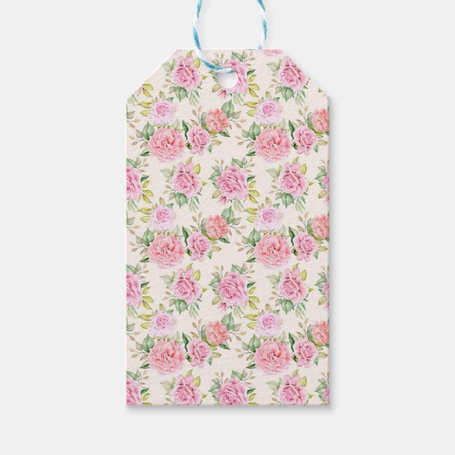 Elegantes romantisches Rosen-Blumenmuster Geschenkanhänger (Vorderseite)