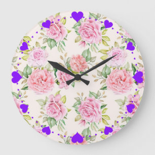 Elegantes romantisches Rosen-Blumenmuster Große Wanduhr