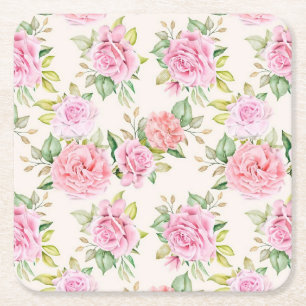 Elegantes romantisches Rosen-Blumenmuster Rechteckiger Pappuntersetzer