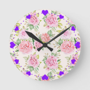 Elegantes romantisches Rosen-Blumenmuster Runde Wanduhr
