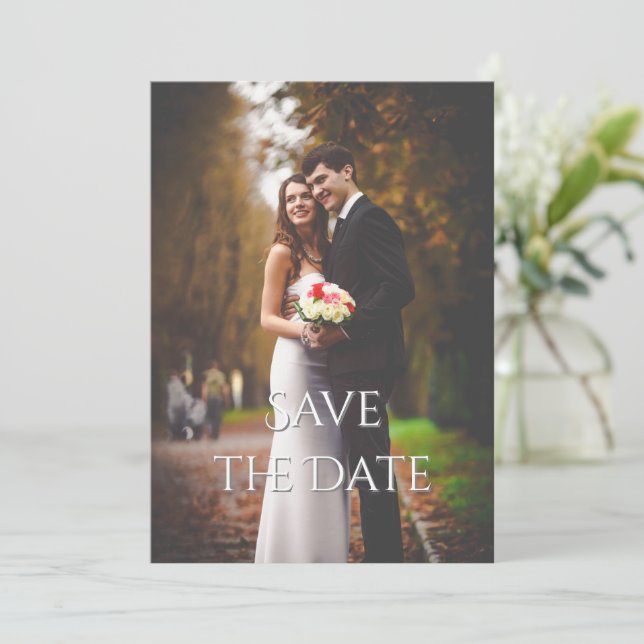 Elegantes romantisches Script-Foto Hochzeit Save The Date (Stehend Vorderseite)