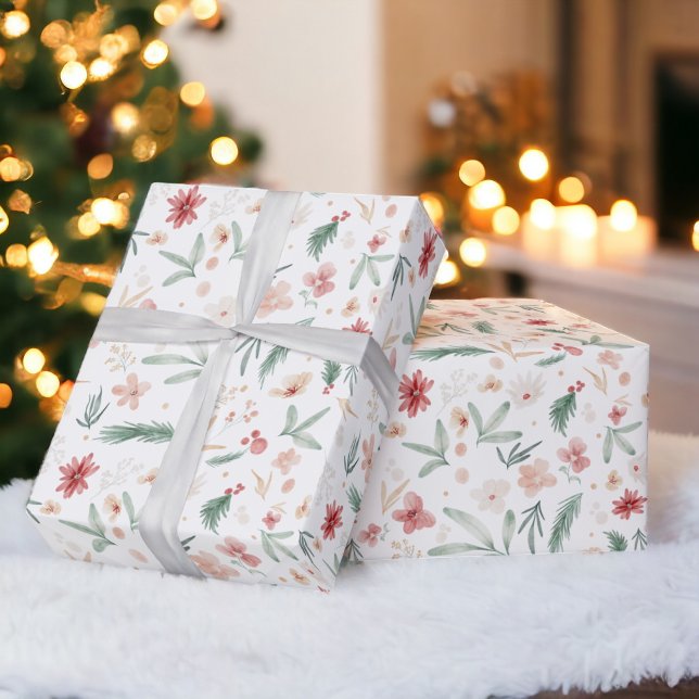 Elegantes romantisches Soft Watercolor Geschenkpapier (Elegant romantic Soft Watercolor Floral Christmas Wrapping Paper)