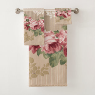 Elegantes romantisches Viktorianisches Rosa Floral Badhandtuch Set