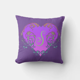 Elegantes, romantisches violettes Herz mit Schnörk Kissen