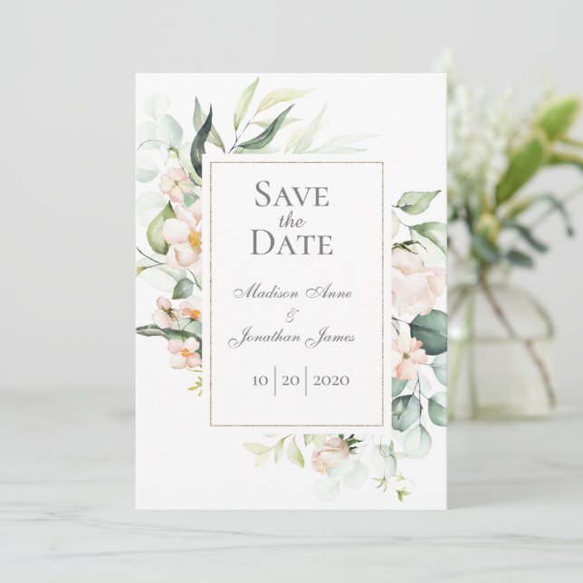 Elegantes Romantisches Wasserfarbenschild Save The Date (Stehend Vorderseite)