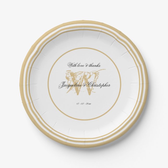 Elegantes Romantisches White Gold Wedding Chic Mon Pappteller (Vorderseite)