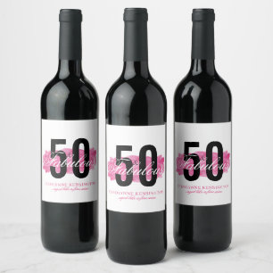 Elegantes Rosa 50 und Fantastischer Wasserfarben-G Weinetikett