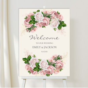 Elegantes Rosa Altrosa Floral auf Creme Hochzeit Poster