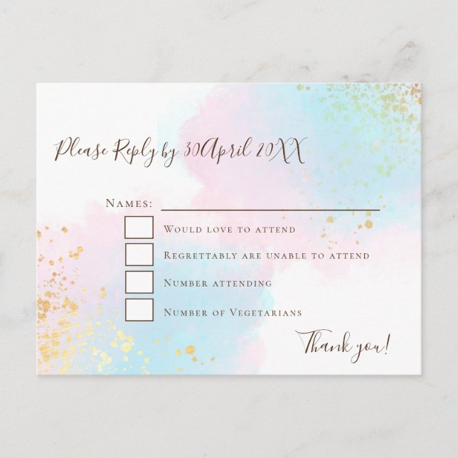 Elegantes Rosa Aquamarin mit Gold Confetti Wedding Postkarte (Vorderseite)