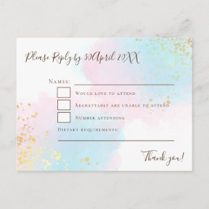 Elegantes Rosa Aquamarin mit Gold Confetti Wedding Postkarte