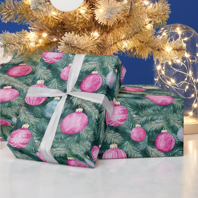 Elegantes, rosa aquamarines Weihnachtsbaumchen Geschenkpapier (Feiertage)