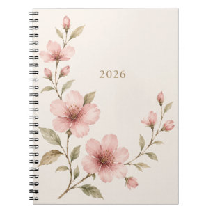 Elegantes rosa Aquarell-Blumen-Notizbuch 2026    Notizblock