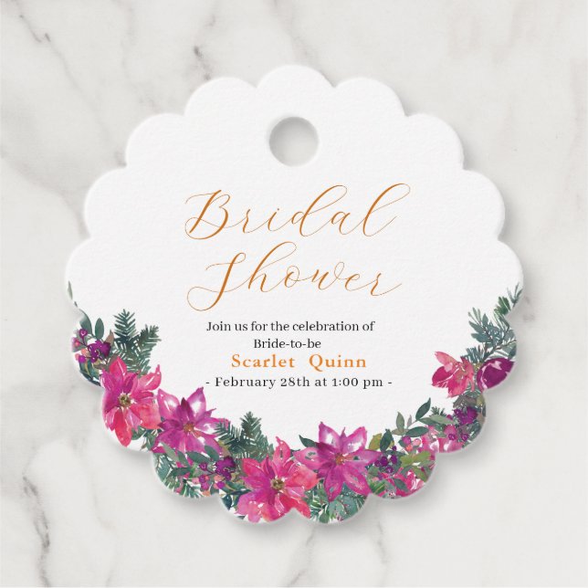 Elegantes, rosa Aquarell Blumenbräunchen Geschenkanhänger (Vorderseite)