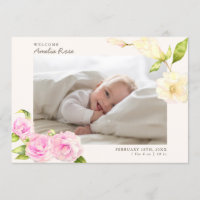 Elegantes rosa Aquarell-Blumengeburts-Mitteilung