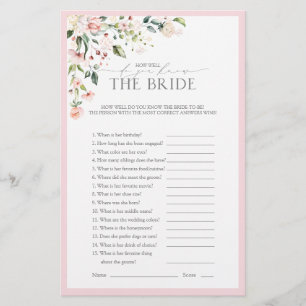 Elegantes Rosa Aquarell Brautparty Spiel