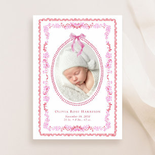 Elegantes Rosa Aquarell Foto Girl Birth Ankündigung