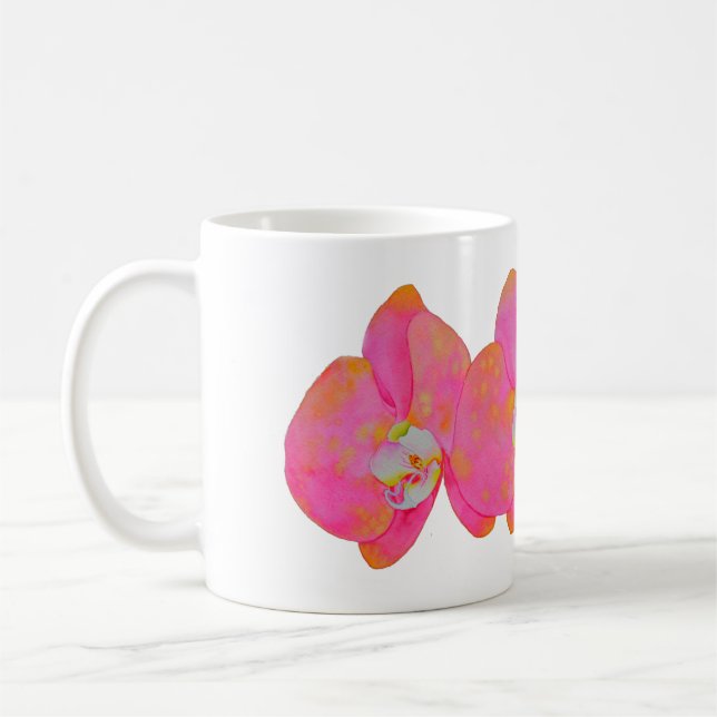 Elegantes rosa Aquarell Orchid Gemälde Kaffeetasse (Links)