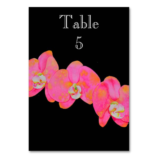 Elegantes rosa Aquarell Orchid Gemälde Tischnummer (Vorderseite)